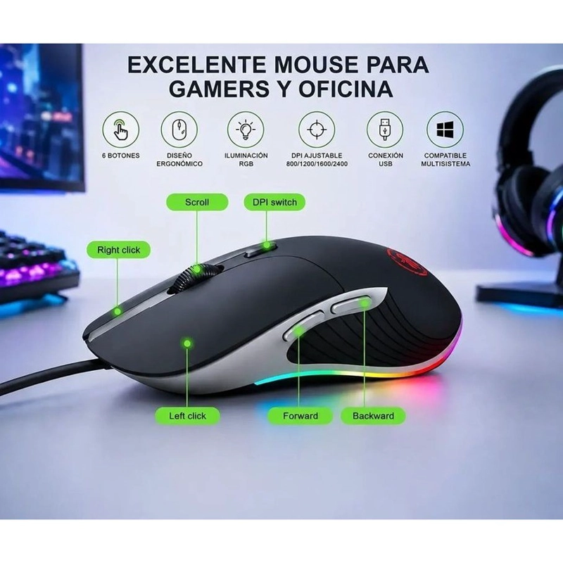 KIT GAMER IMICE MOUSE X6 3200 DPI + MOUSEPAD RGB 35X25 CM - 3