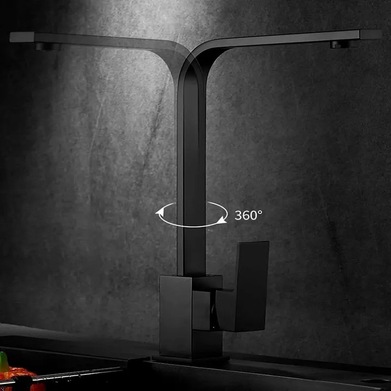 LLAVE GRIFERIA LAVAPLATOS CUADRADO CUELLO GIRATORIO TAP26 NEGRO MATTE - 5