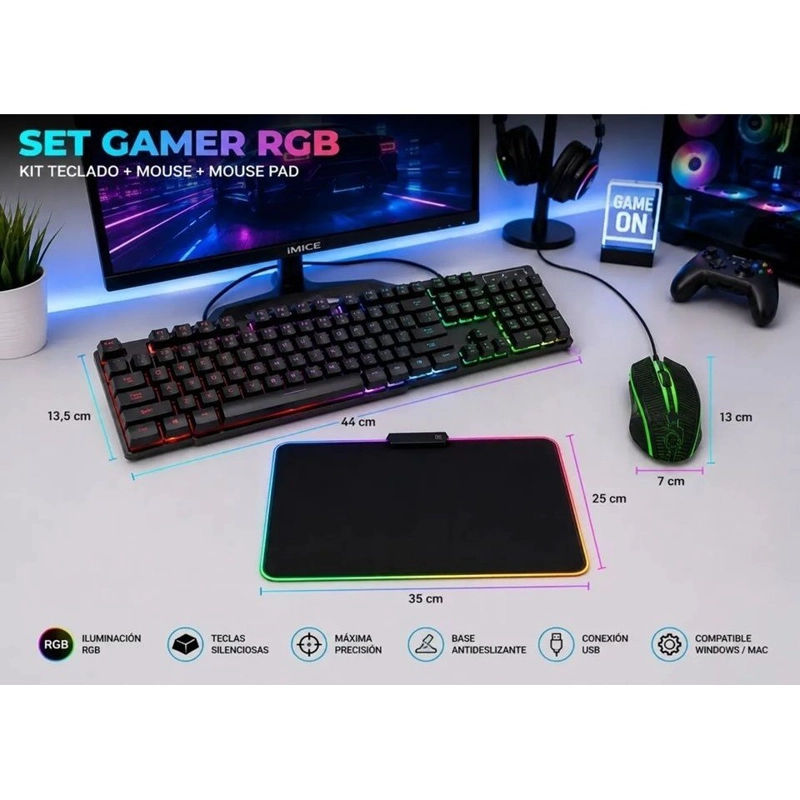 KIT GAMER IMICE KM-680 A TECLADO MOUSE +MOUSEPAD RGB S - 2