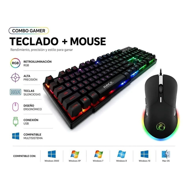 KIT GAMER IMICE TECLADO AK-600 + MOUSE X6 6400 DPI TECLADO NEGRO - 2