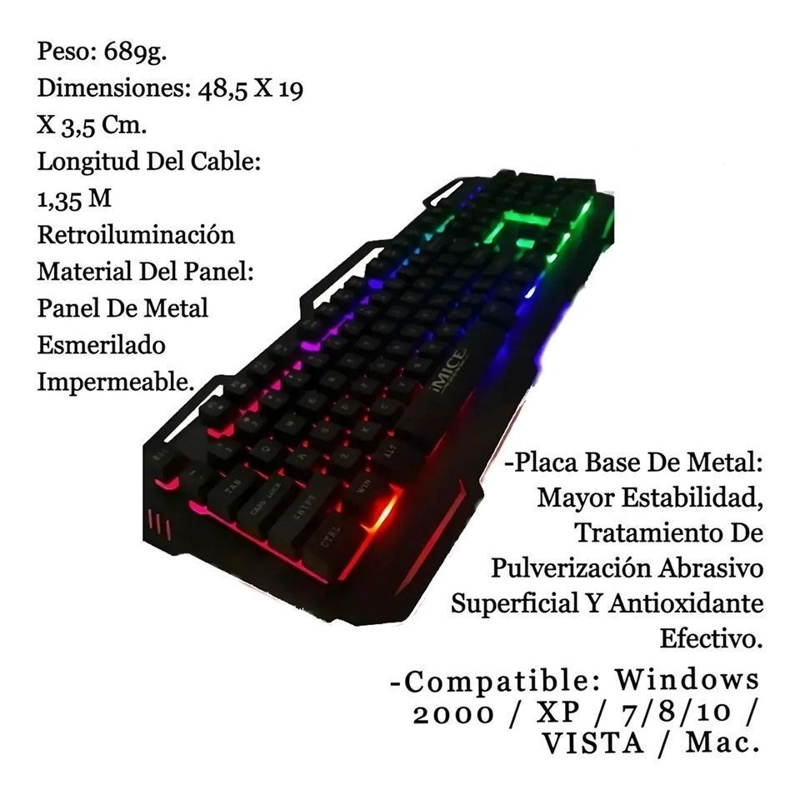 KIT TECLADO Y MOUSE GAMER IMICE AK-400 Y X6 RETROILUMINADO CON 3200 DPI - 6