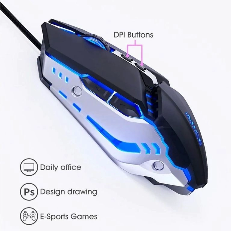 MOUSE GAMER RGB IMICE T80 3200 DPI ILUMINADO MAUS GAMER NEGRO - 3