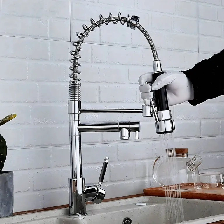 LLAVE GRIFERIA LAVAPLATOS DOBLE CUELLO CISNE FLEXIBLE COCINA TAP01 PLATEADO - 4