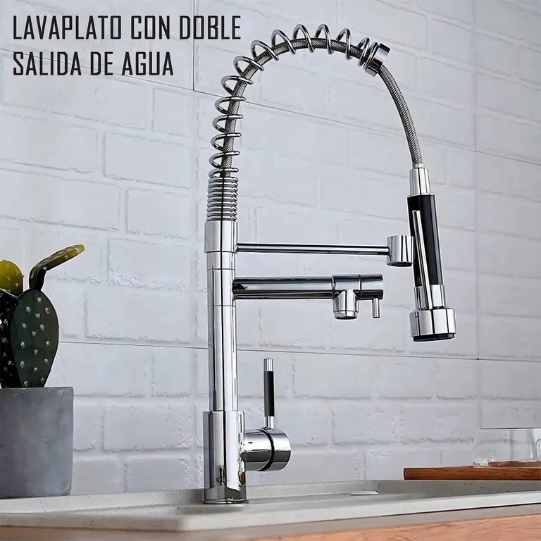LLAVE GRIFERIA LAVAPLATOS DOBLE CUELLO CISNE FLEXIBLE COCINA TAP01 PLATEADO - 6