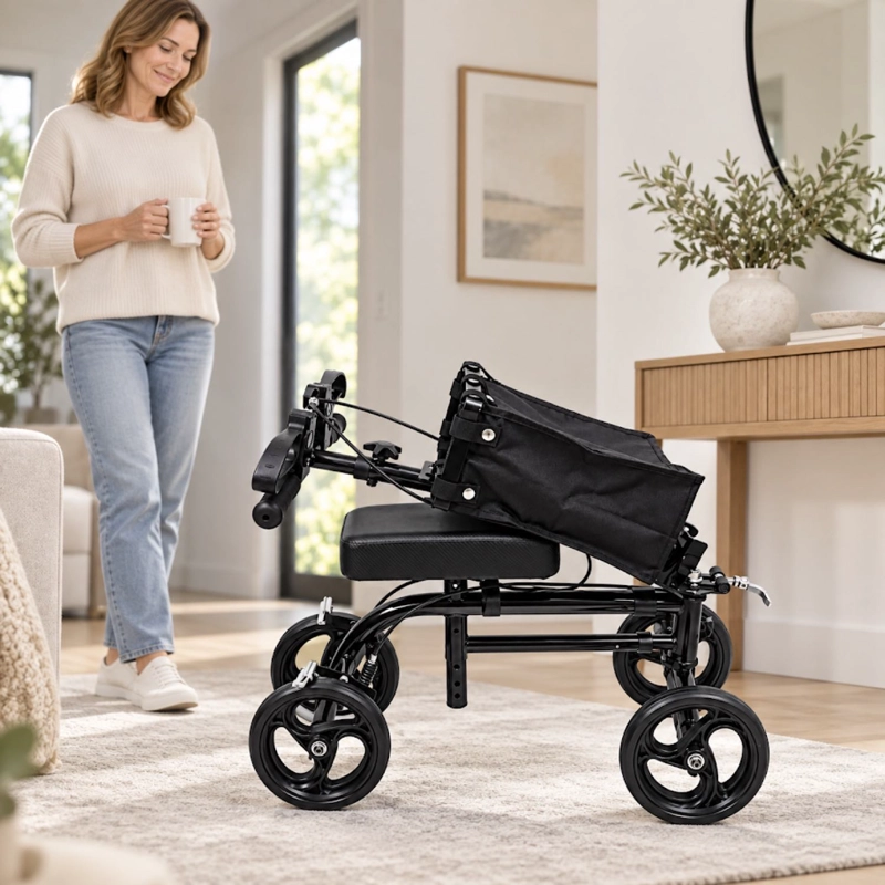 ANDADOR DE RODILLA SCOOTER ORTOPEDICO PLEGABLE CON FRENO DE MANO Y BOLSO NEGRO 9007AB - 4
