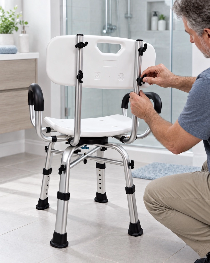 SILLA DE DUCHA GIRATORIA ADULTO MAYOR DE ALUMINIO CON RESPALDO Y APOYABRAZOS 130 KG BLANCA 483A - 4
