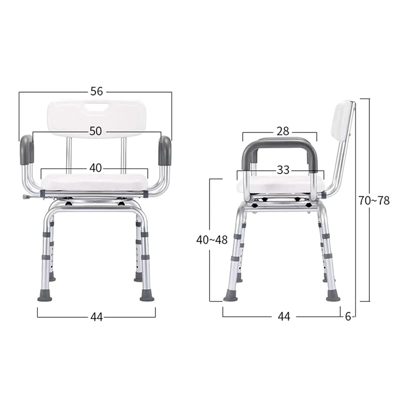 SILLA DE DUCHA GIRATORIA ADULTO MAYOR DE ALUMINIO CON RESPALDO Y APOYABRAZOS 130 KG BLANCA 483A - 8