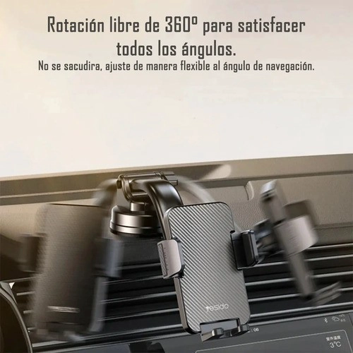 SOPORTE CELULAR AUTO CON VENTOSA YESIDO C172 PARA TABLERO 4.7 A 7.2 PULGADAS NEGRO - 4