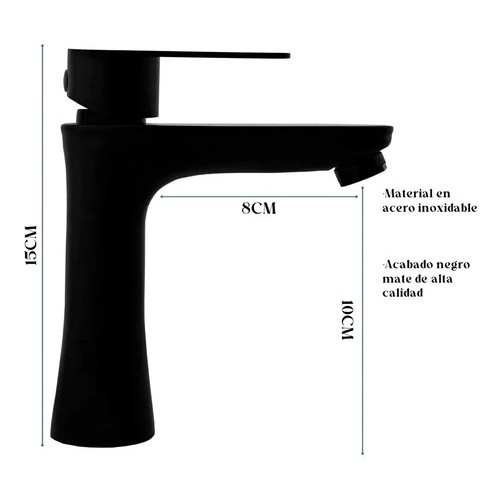 LLAVE GRIFERIA LAVAMANOS MONOMANDO PARA BAÑO NEGRO MATE FRIO CALOR TAP05 - 6