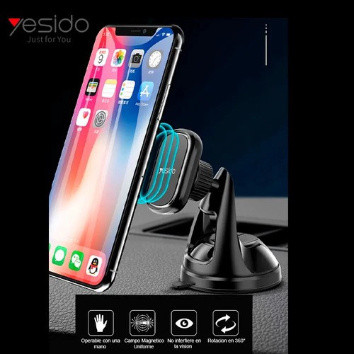 SOPORTE CELULAR AUTO MAGNETICO YESIDO C72 CON VENTOSA ROTACION 360 NEGRO - 4