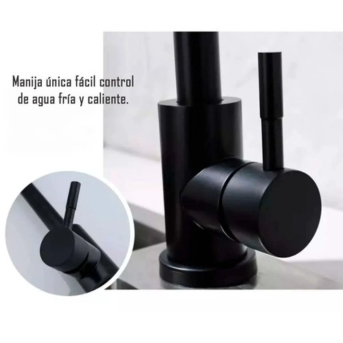 LLAVE GRIFERIA LAVAPLATOS MONOMANDO CUELLO ALTO GIRATORIO ACERO INOXIDABLE NEGRO TAP10 - 3