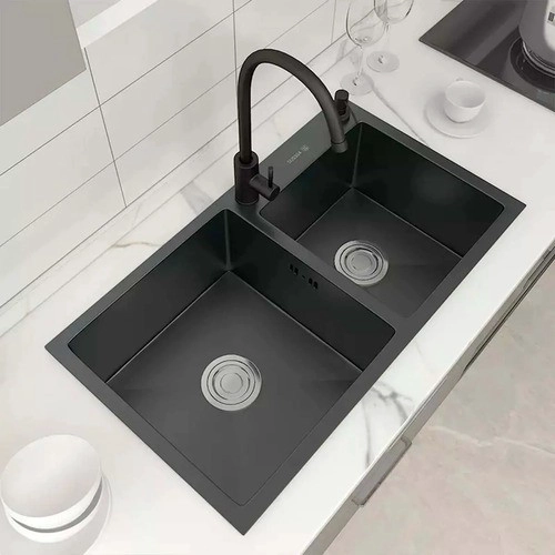 LLAVE GRIFERIA LAVAPLATOS MONOMANDO CUELLO ALTO GIRATORIO ACERO INOXIDABLE NEGRO TAP10 - 6