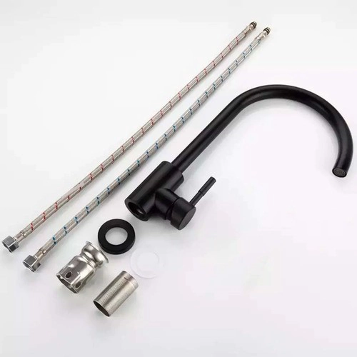 LLAVE GRIFERIA LAVAPLATOS MONOMANDO CUELLO ALTO GIRATORIO ACERO INOXIDABLE NEGRO TAP10 - 7