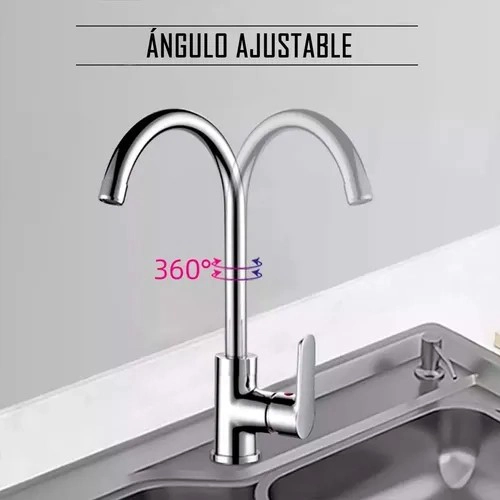 LLAVE GRIFERIA LAVAPLATOS MONOMANDO CUELLO CISNE GIRATORIO PLATEADO FRIO CALOR TAP25 - 3