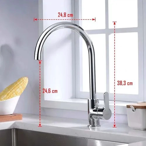 LLAVE GRIFERIA LAVAPLATOS MONOMANDO CUELLO CISNE GIRATORIO PLATEADO FRIO CALOR TAP25 - 4
