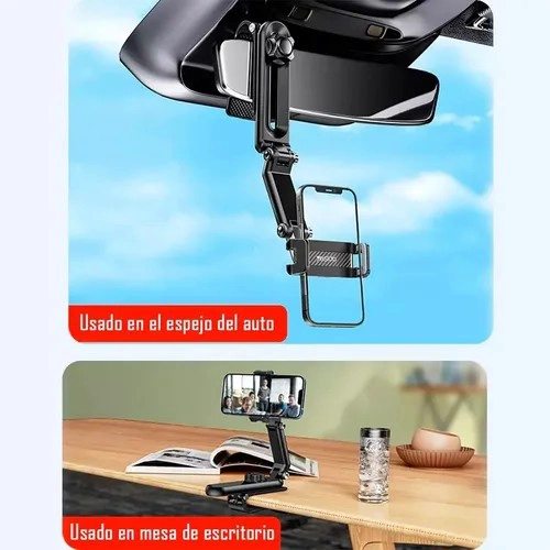 SOPORTE CELULAR AUTO COLGANTE TIPO PINZA YESIDO C194 PARA ESPEJO RETROVISOR Y PARASOL NEGRO - 3