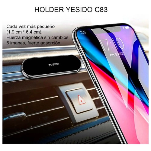 SOPORTE CELULAR MAGNETICO PARA AUTO YESIDO C83 IMAN N50 NEGRO - 2