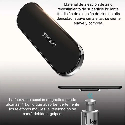 SOPORTE CELULAR MAGNETICO PARA AUTO YESIDO C83 IMAN N50 NEGRO - 3