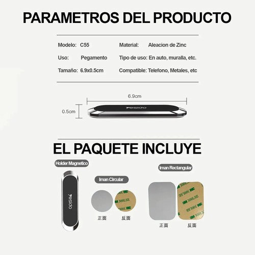 SOPORTE CELULAR MAGNETICO PARA AUTO YESIDO C55 PREMIUM PLATEADO - 3