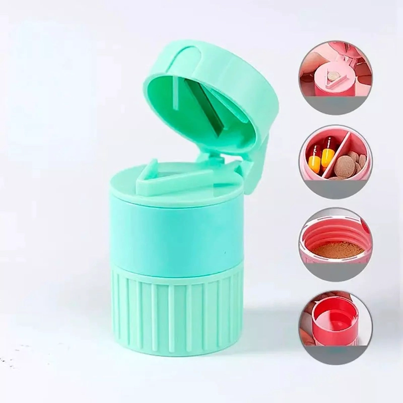PASTILLERO CONTENEDOR CORTADOR Y MOLEDOR PORTATIL 4 EN 1 VERDE - 2