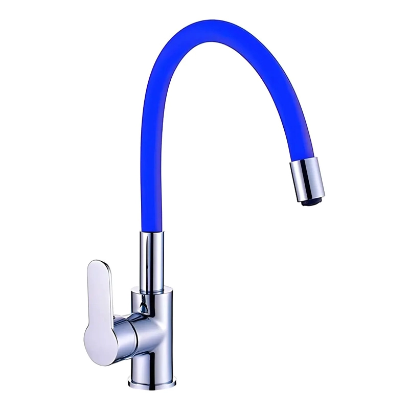 GRIFERIA DE COCINA MONOCOMANDO AZUL FLEXIBLE CON CUELLO DE CISNE - 1