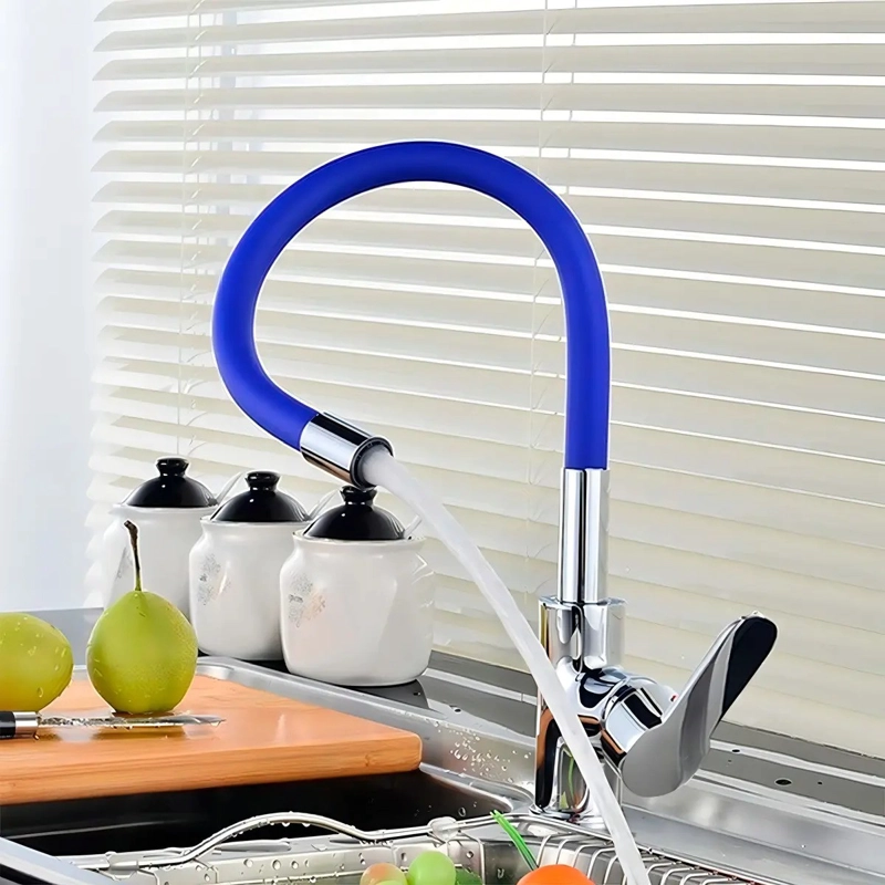 GRIFERIA DE COCINA MONOCOMANDO AZUL FLEXIBLE CON CUELLO DE CISNE - 2