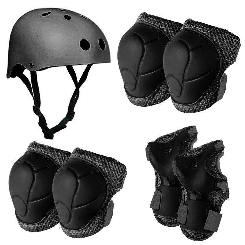 SET DE PROTECCIÓN NIÑO CASCO RODILLERA CODERA MUÑEQUERA NEGRO - 1