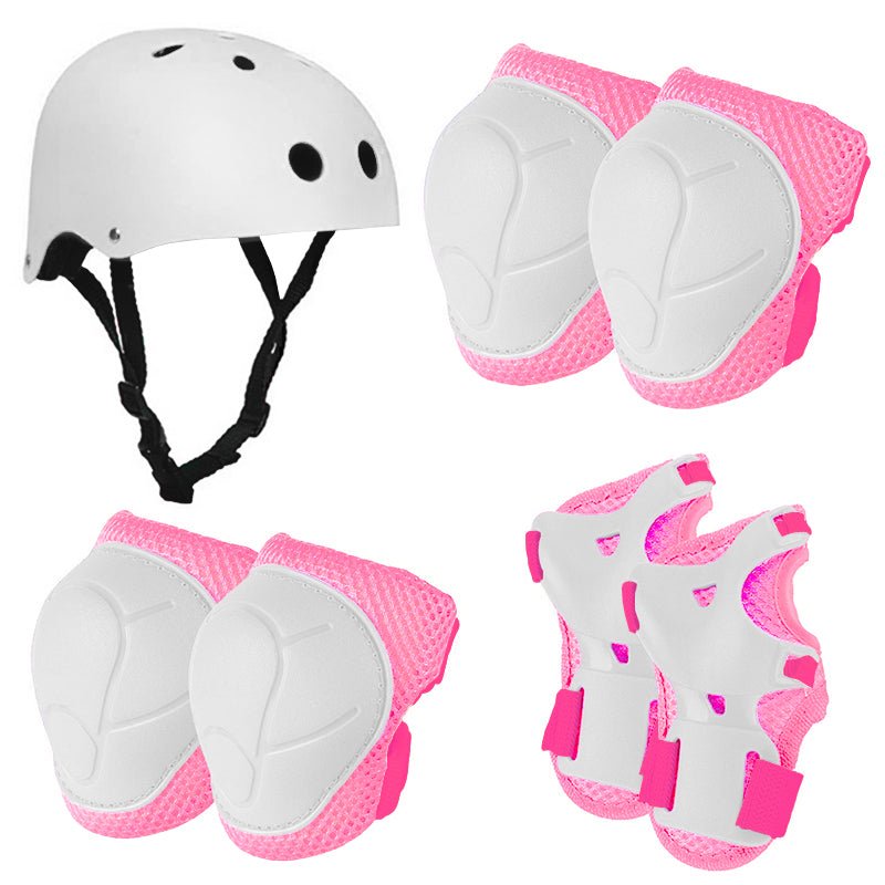 SET DE PROTECCIÓN NIÑA BLANCO CASCO RODILLERA CODERA MUÑEQUERA - 1