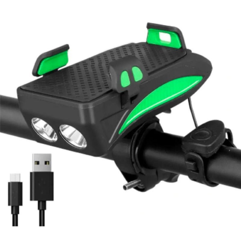 LUZ BICICLETA LED DELANTERA BOCINA POWERBANK PORTA TELEFONO - 1