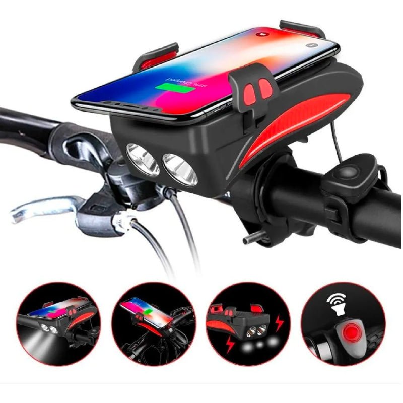 LUZ BICICLETA LED DELANTERA BOCINA POWERBANK PORTA TELEFONO - 2