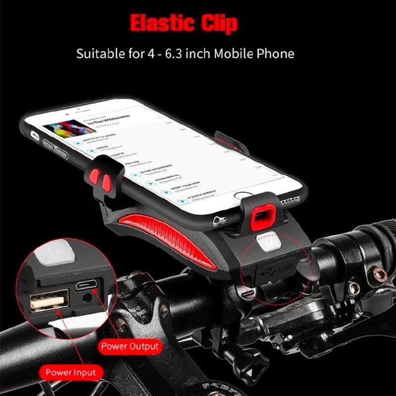 LUZ BICICLETA LED DELANTERA BOCINA POWERBANK PORTA TELEFONO - 3