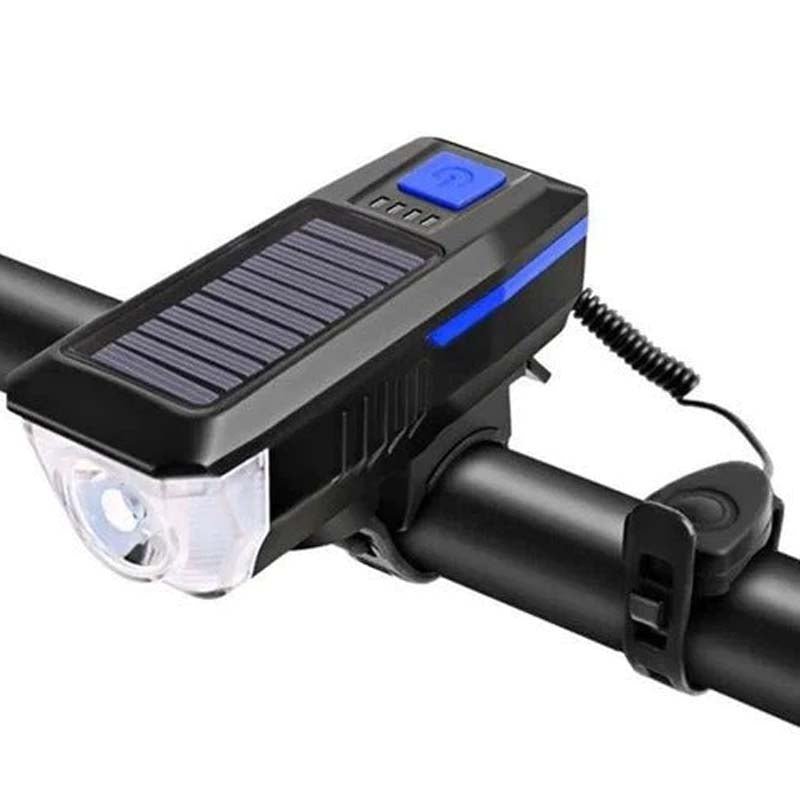 LUZ LED DELANTERA PARA BICICLETA SOLAR RECARGABLE CON BOCINA - 1