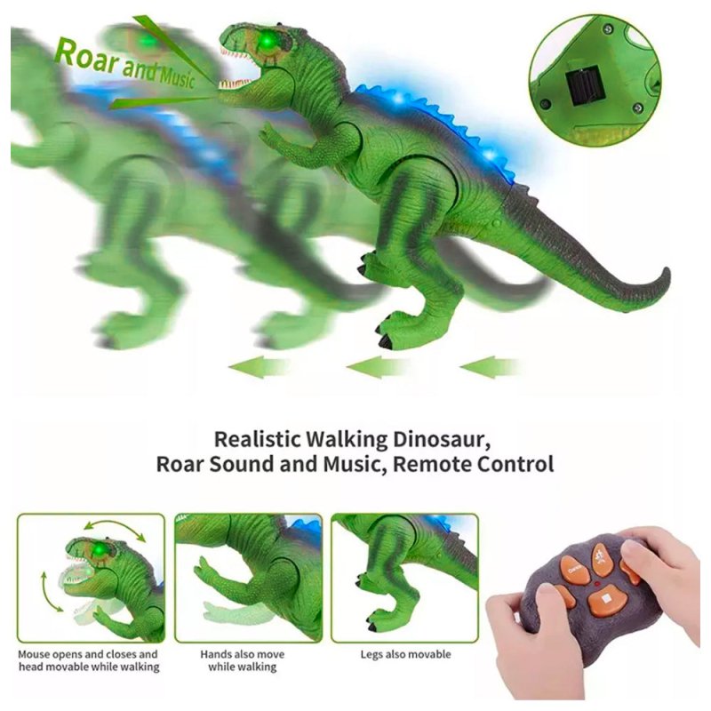 DINOSAURIO T-REX VERDE CONTROL REMOTO LUCES LED Y SONIDOS NIÑOS - 2