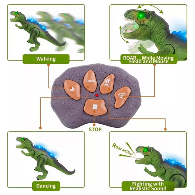 DINOSAURIO T-REX VERDE CONTROL REMOTO LUCES LED Y SONIDOS NIÑOS - 3