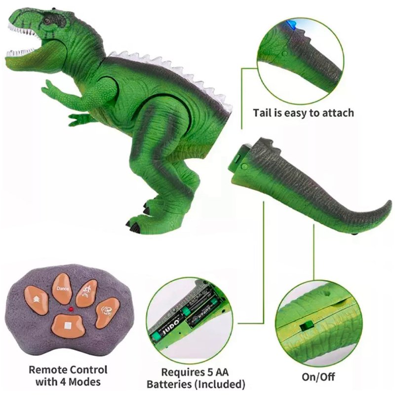 DINOSAURIO T-REX VERDE CONTROL REMOTO LUCES LED Y SONIDOS NIÑOS - 4