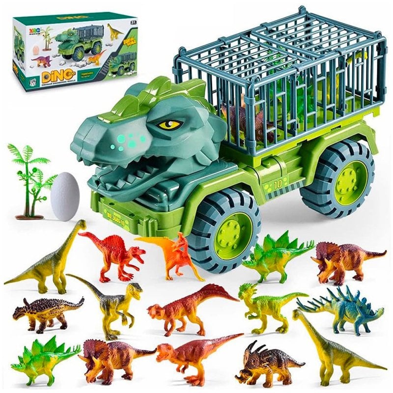 CAMION TRANSPORTADOR DE DINOSAURIOS TIRANOSAURIO REX JUGUETE - 1