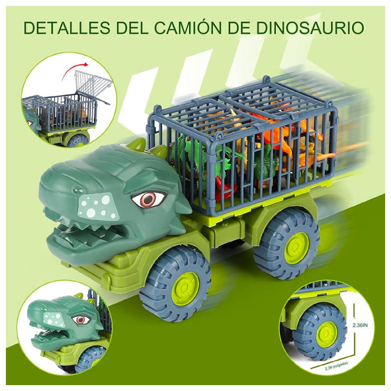 CAMION TRANSPORTADOR DE DINOSAURIOS TIRANOSAURIO REX JUGUETE - 3