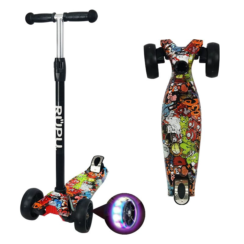 SCOOTER MONOPATIN RUPU FLORES MORADAS NIÑAS REGULABLE RUEDA LED - 1
