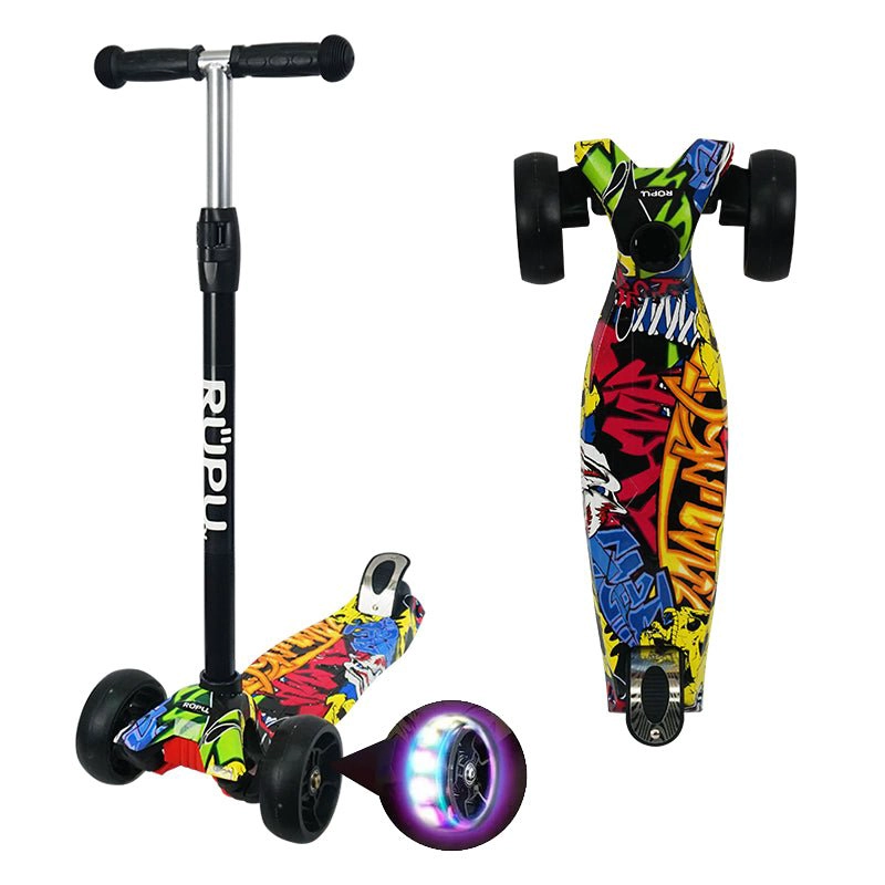 SCOOTER MONOPATIN RUPU FLORES MORADAS NIÑAS REGULABLE RUEDA LED - 1