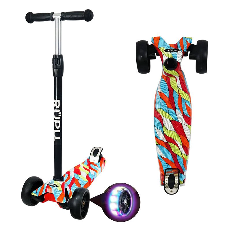 SCOOTER MONOPATIN RUPU FLORES MORADAS NIÑAS REGULABLE RUEDA LED - 1