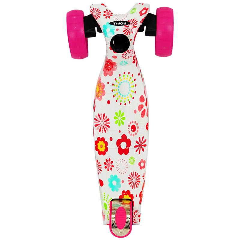 SCOOTER MONOPATIN RUPU FLORES MORADAS NIÑAS REGULABLE RUEDA LED - 2