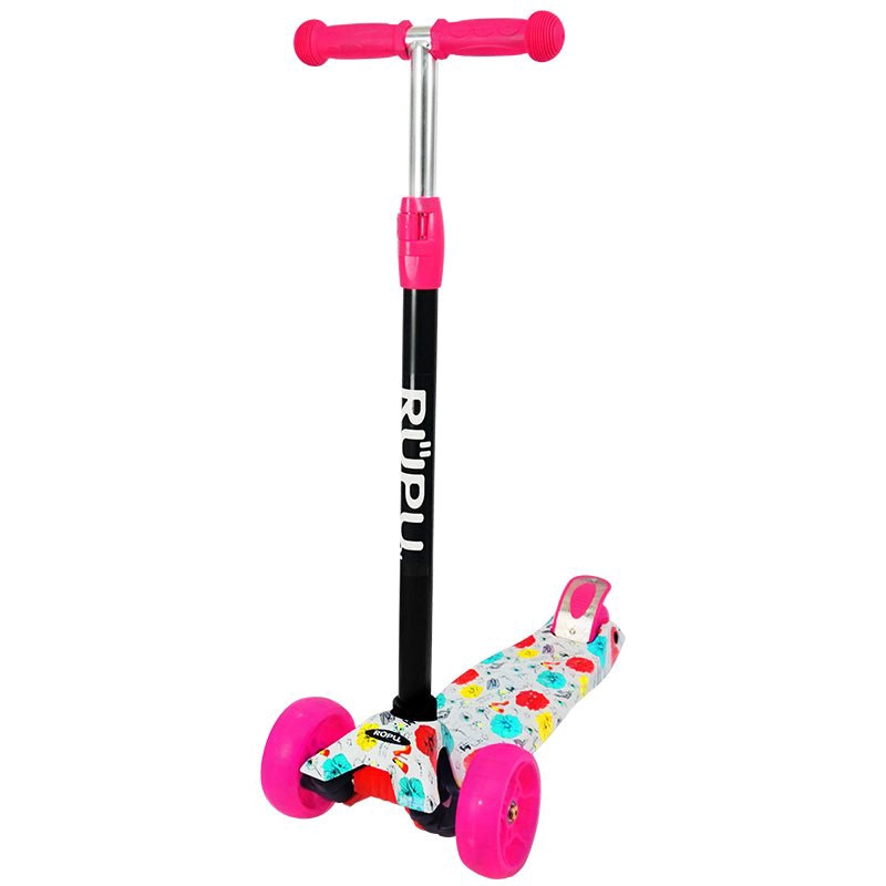 SCOOTER MONOPATIN RUPU FLORES MORADAS NIÑAS REGULABLE RUEDA LED - 2