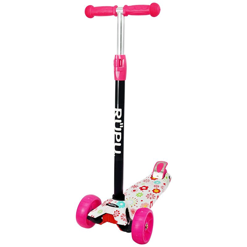 SCOOTER MONOPATIN RUPU FLORES MORADAS NIÑAS REGULABLE RUEDA LED - 3