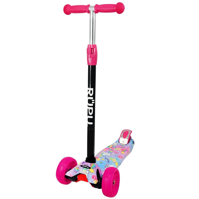 SCOOTER MONOPATIN RUPU FLORES MORADAS NIÑAS REGULABLE RUEDA LED - 4