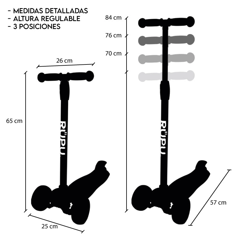 SCOOTER MONOPATIN RUPU FLORES MORADAS NIÑAS REGULABLE RUEDA LED - 6