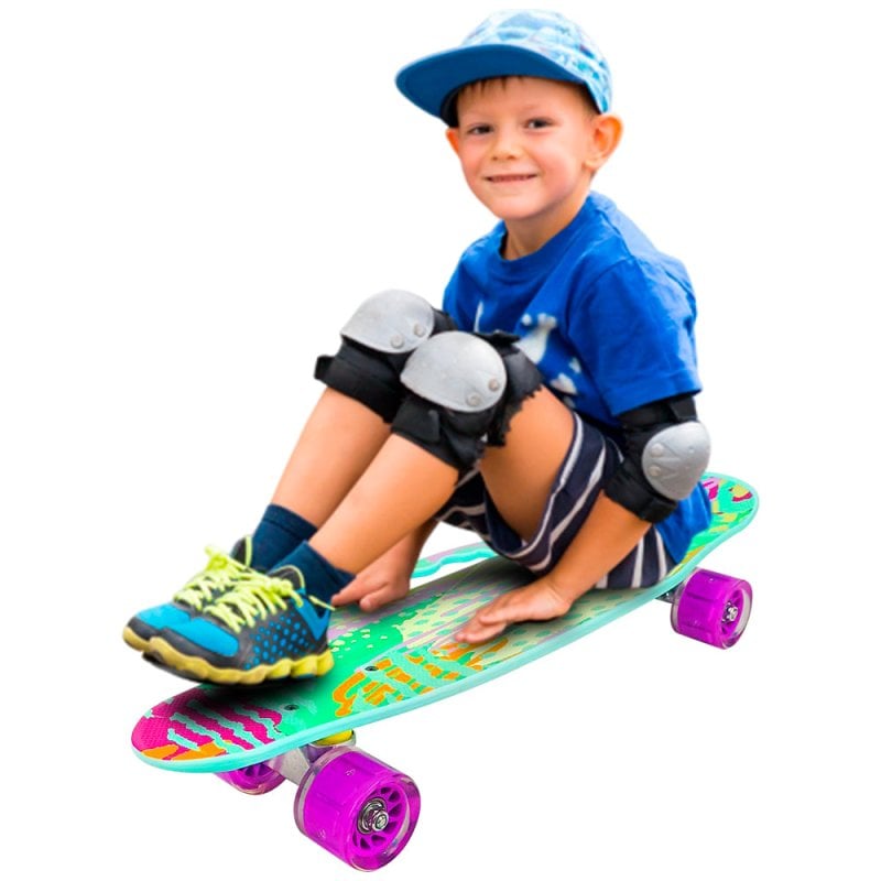 SKATE PENNY CARVING PATINETA TURQUESA PRINT RUEDAS LED NIÑAS - 2