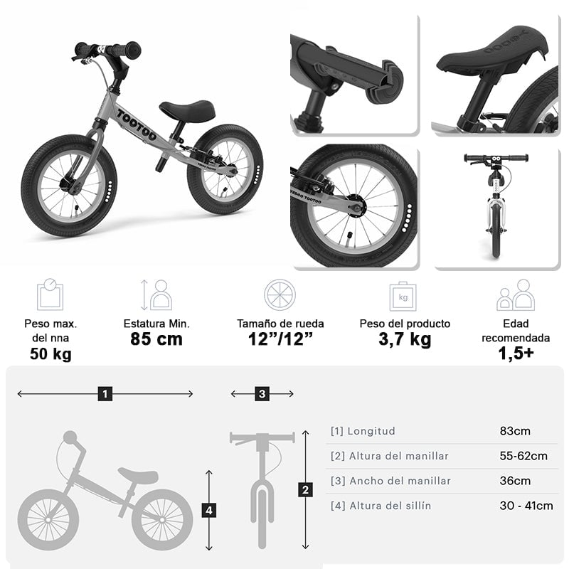 BICICLETA APRENDIZAJE SIN PEDALES YEDOO TOOTOO 13109 RED ORANGE ARO 12 NIÑOS - 4