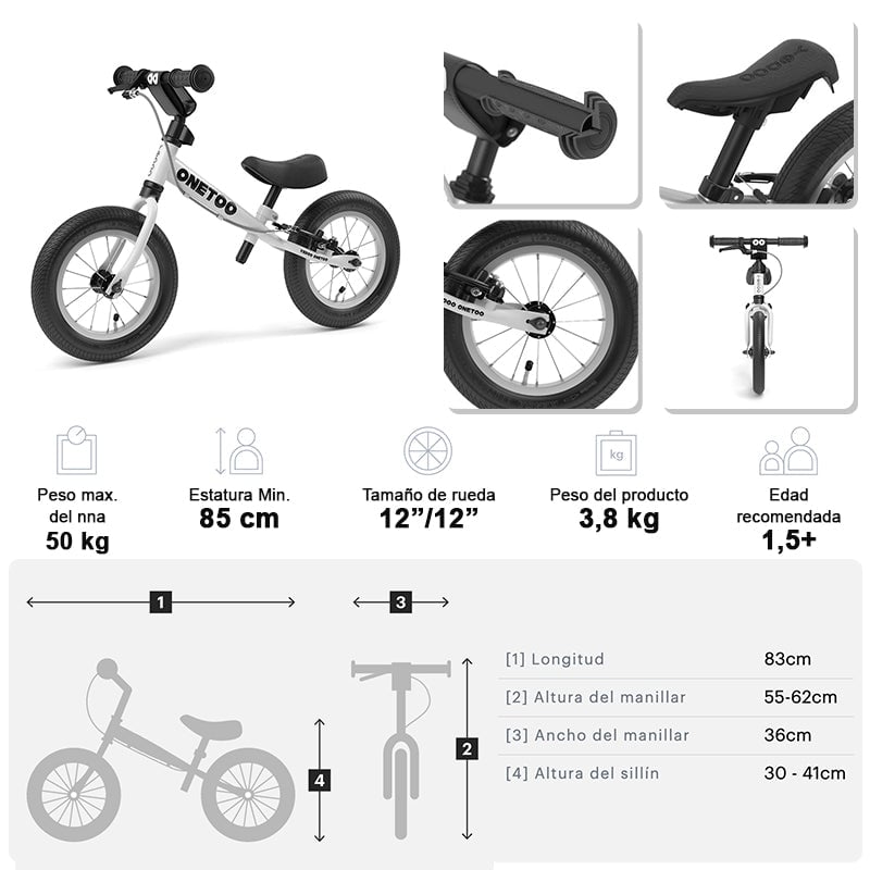 BICICLETA APRENDIZAJE SIN PEDALES YEDOO ONETOO RED ORANGE ARO 12 NIÑOS - 4