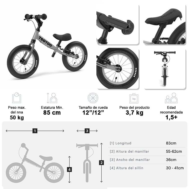 BICICLETA APRENDIZAJE SIN PEDALES YEDOO TOOTOO 13109 MINT ARO 12 NIÑOS - 4