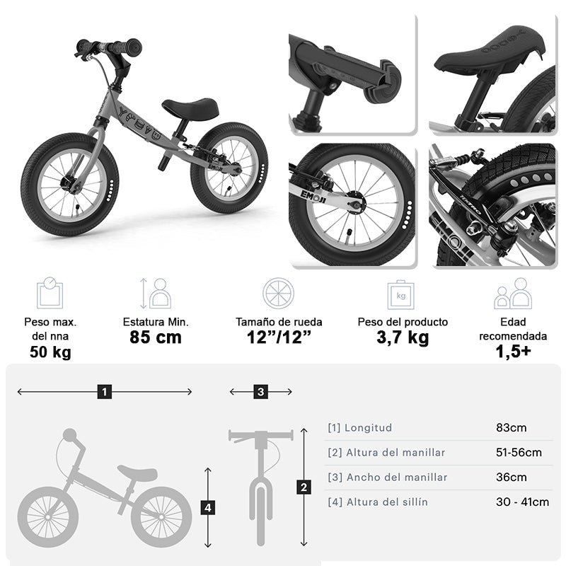 BICICLETA APRENDIZAJE SIN PEDALES YEDOO TOOTOO EMOJI YELLOW ARO 12 - 7
